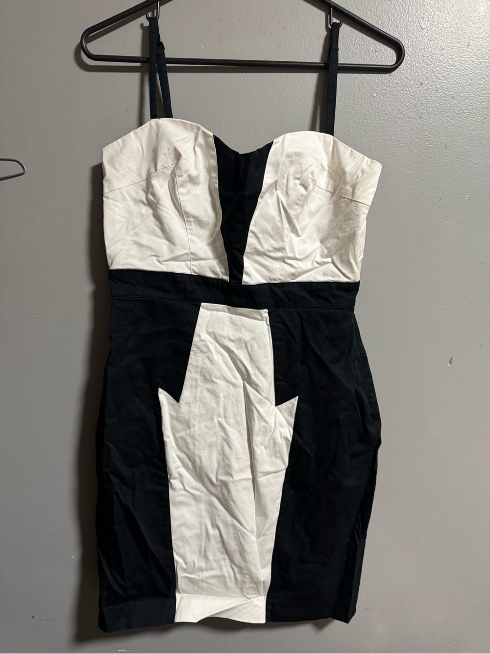 bebe Black and White Strapless Colorblock Mini Dress